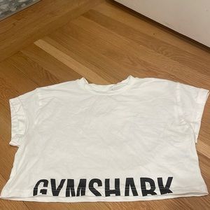 super cute white short sleeve, crop top from gym shark, size xs
